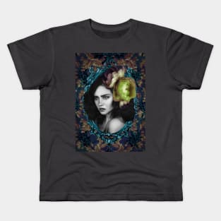 Green Vintage flower Victorian Portrait Contemporary Digital Art Kids T-Shirt